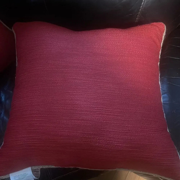 Brentwood Decorative Red Square Pillow with tan trim - Picture 6 of 9